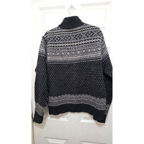 Gap Men's Nordic Pattern Half-Zip Wool Sweater Charcoal Gray & White Size M 100% - Picture 2 of 8
